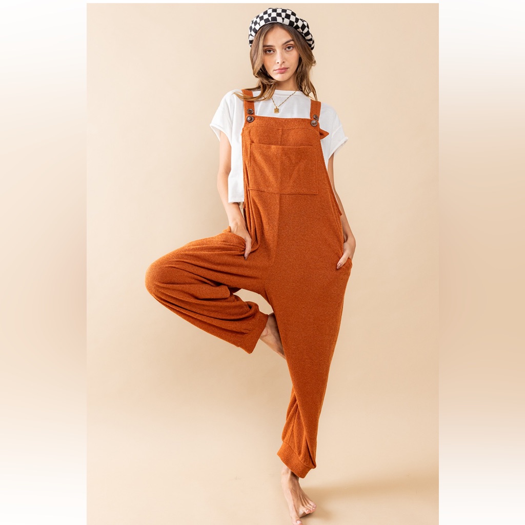 Solid Adjustable Strap Sweater Jumpsuit